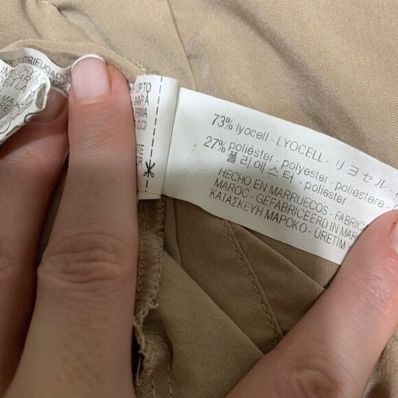 zara womens solid beige camel long sleeve mini shirt dress xs - Picture 3 of 3